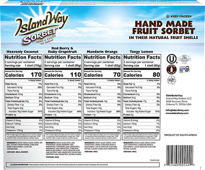 Island Way Sorbet:  Variety 10-Pack Nutritional Info