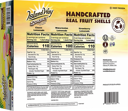 Island Way Sorbet:  Lemonade Variety 10-Pack Nutritional Info